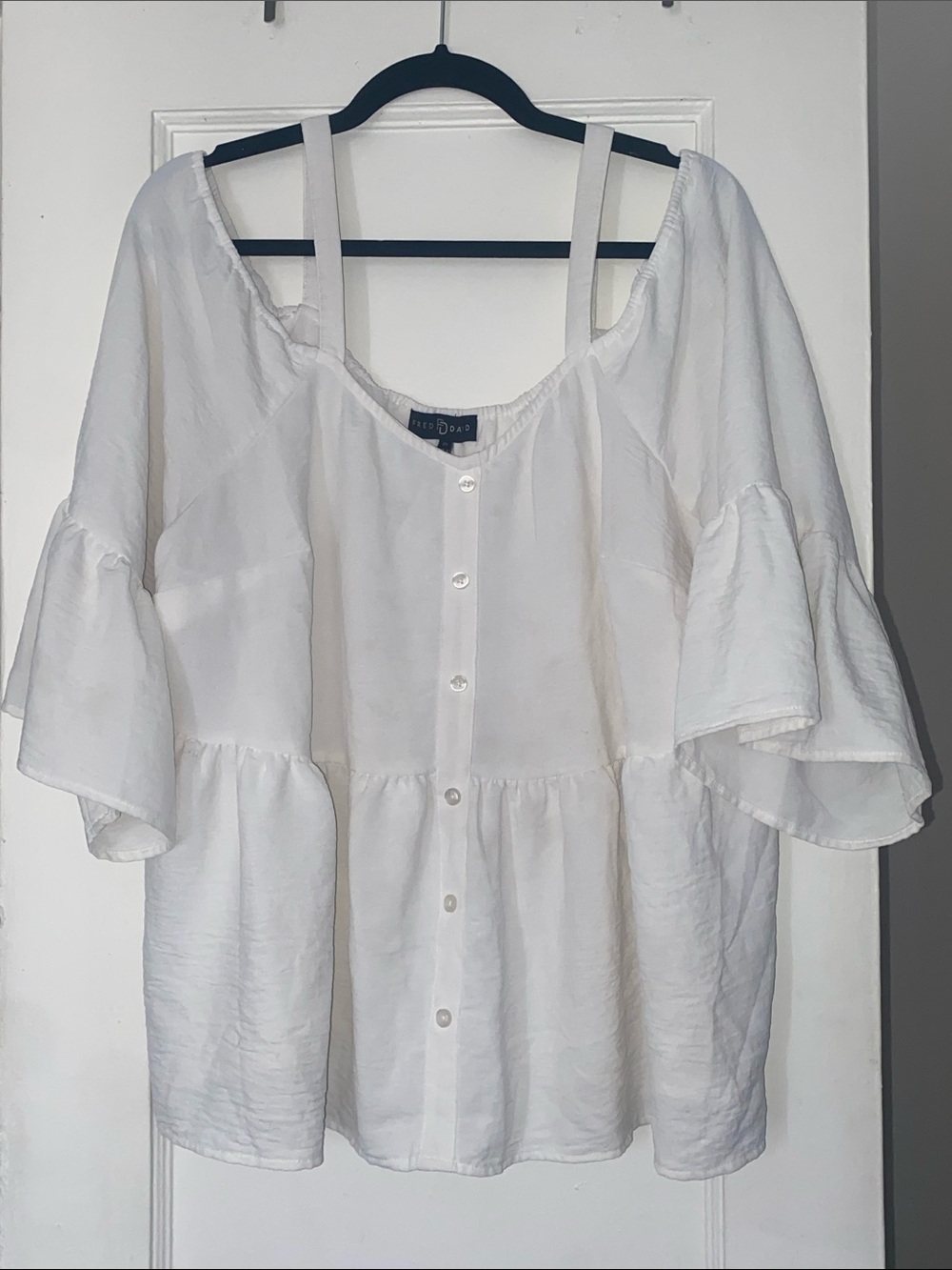 Fred David White Off-Shoulder Button-Front Top Size 2X